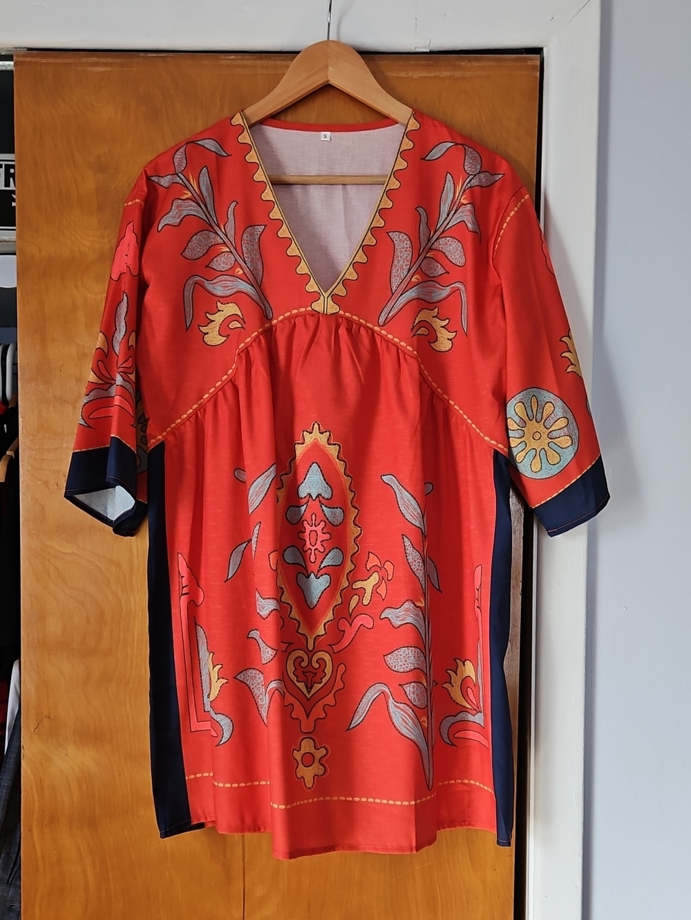 Vibrant Red Patterned Tunic Top